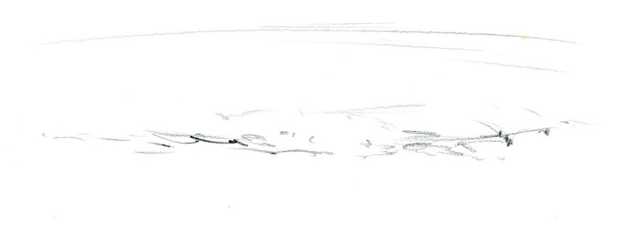 Tekening van een heuvel en een donkere rand in het gras